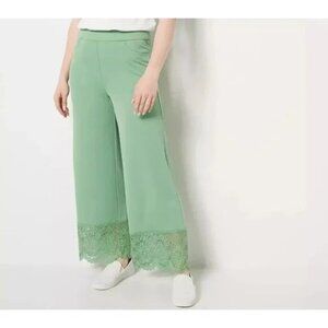 Isaac Mizrahi Live Reg Pebble Knit Wide Leg Crop Womens Large Classic Sage NEW
